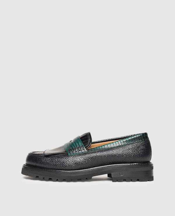 Amelia FL Damen Loafer Grün/Blau/Bordeaux aus Kalbsleder mit Prägung